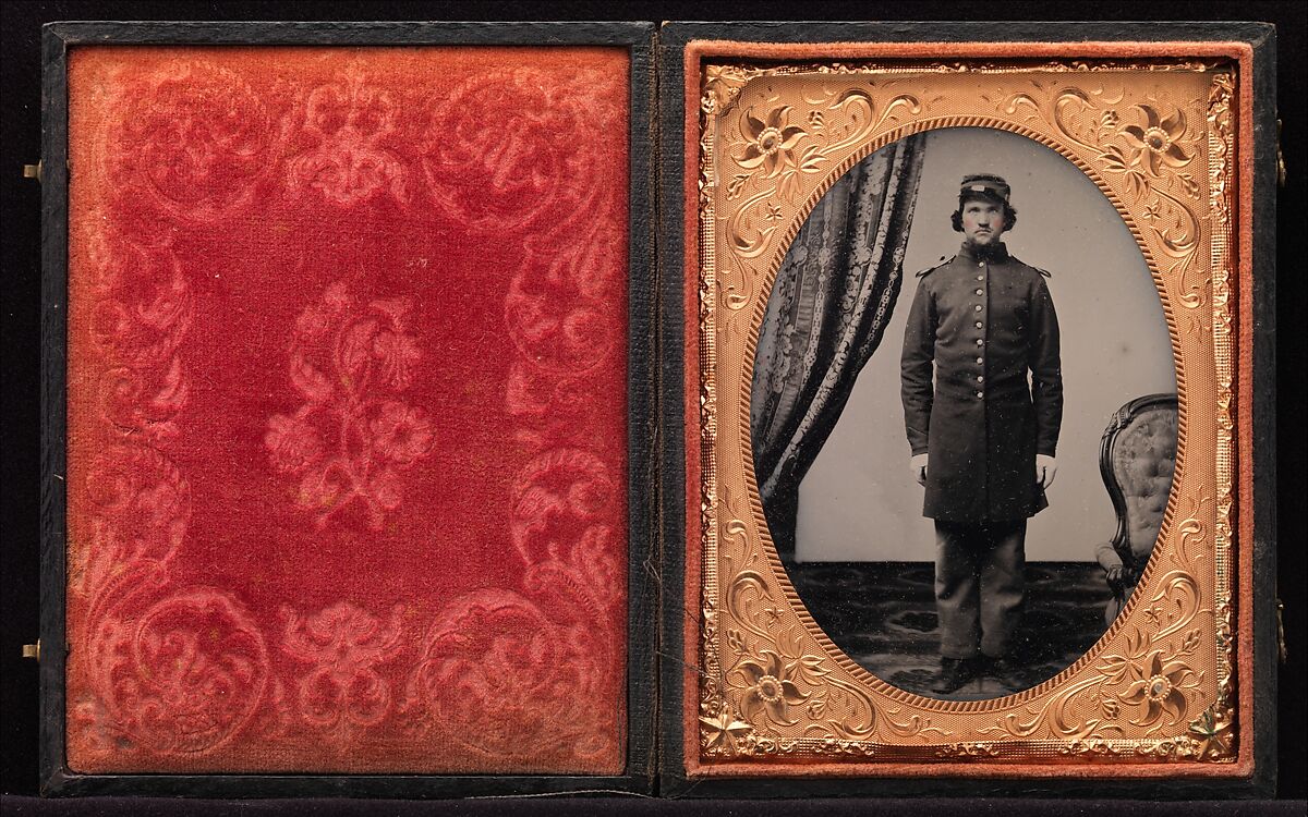 [Union Officer Standing at Attention], Unknown (American), Ambrotype with applied color