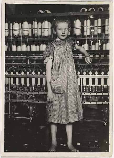 Addie Card, 12 years. Spinner in North Pownal Cotton Mill. Girls in mill say she is ten years. She admitted to me she was twelve; that she started during school vacation and now would "stay". Location: Vermont, Lewis Hine (American, 1874–1940), Gelatin silver print 