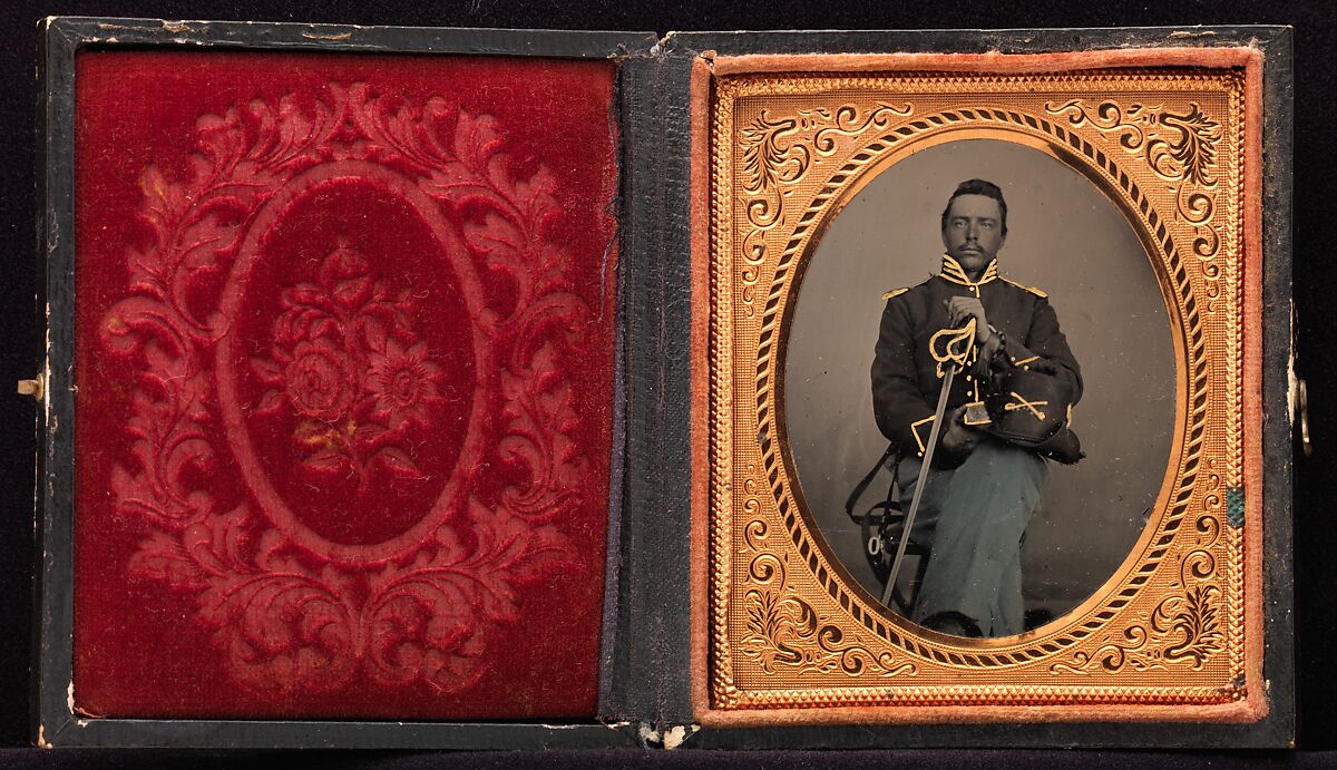 [Union Cavalry Officer Displaying Sword, Holding Hat, Seated in Studio], Unknown (American), Tintype 