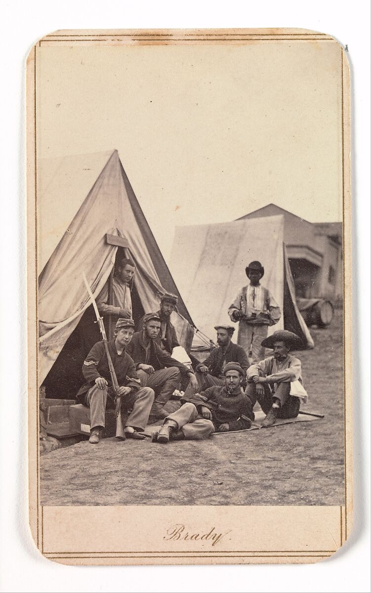 [Camp Scene with Soldiers of the 22nd New York State Militia, Harper's Ferry, Virginia], Mathew B. Brady (American, born Ireland, 1823?–1896 New York), Albumen silver print from glass negative 
