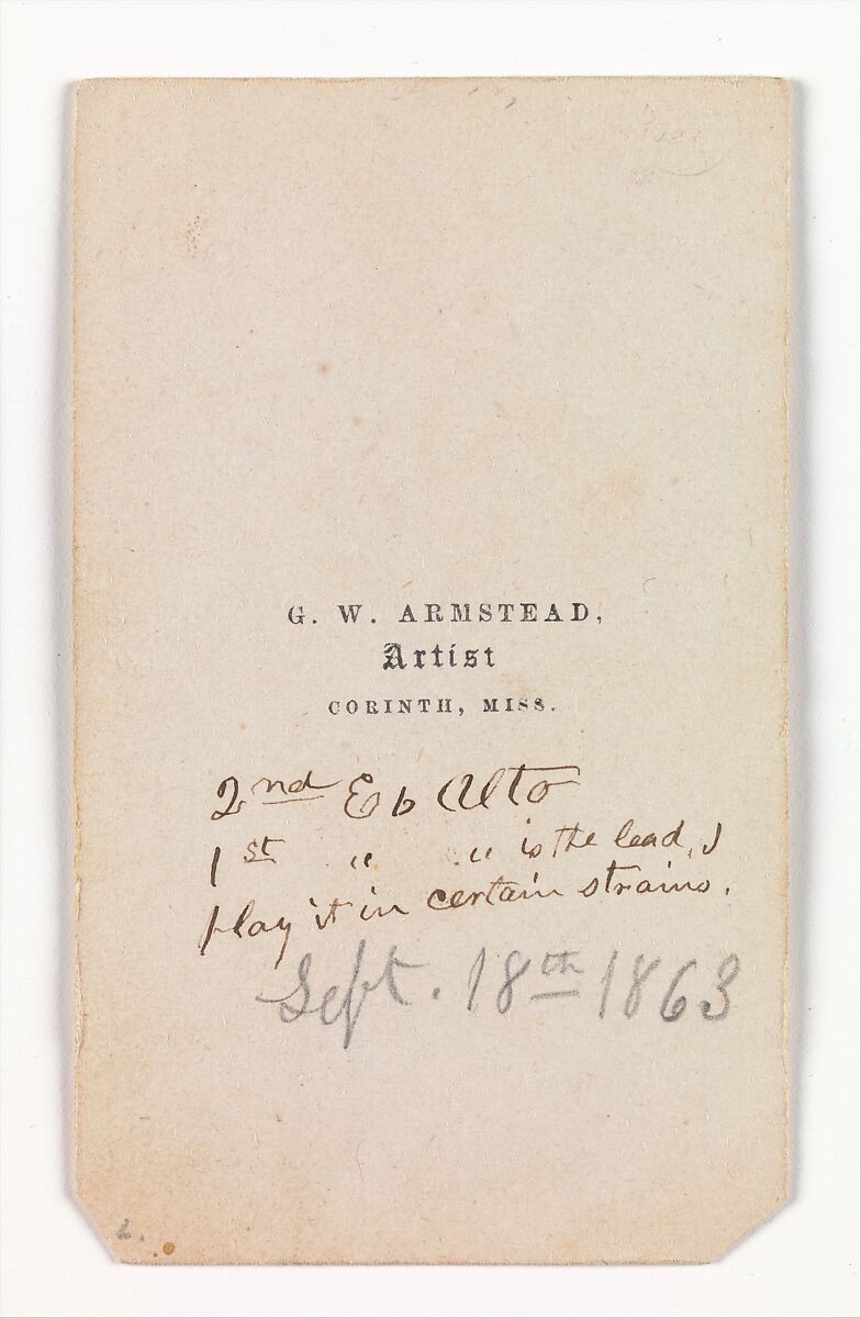 Frank Wyatt, One of General Dodge's Band, Corinth, Mississippi, George W. Armstead (American, 1833–1912), Albumen silver print from glass negative