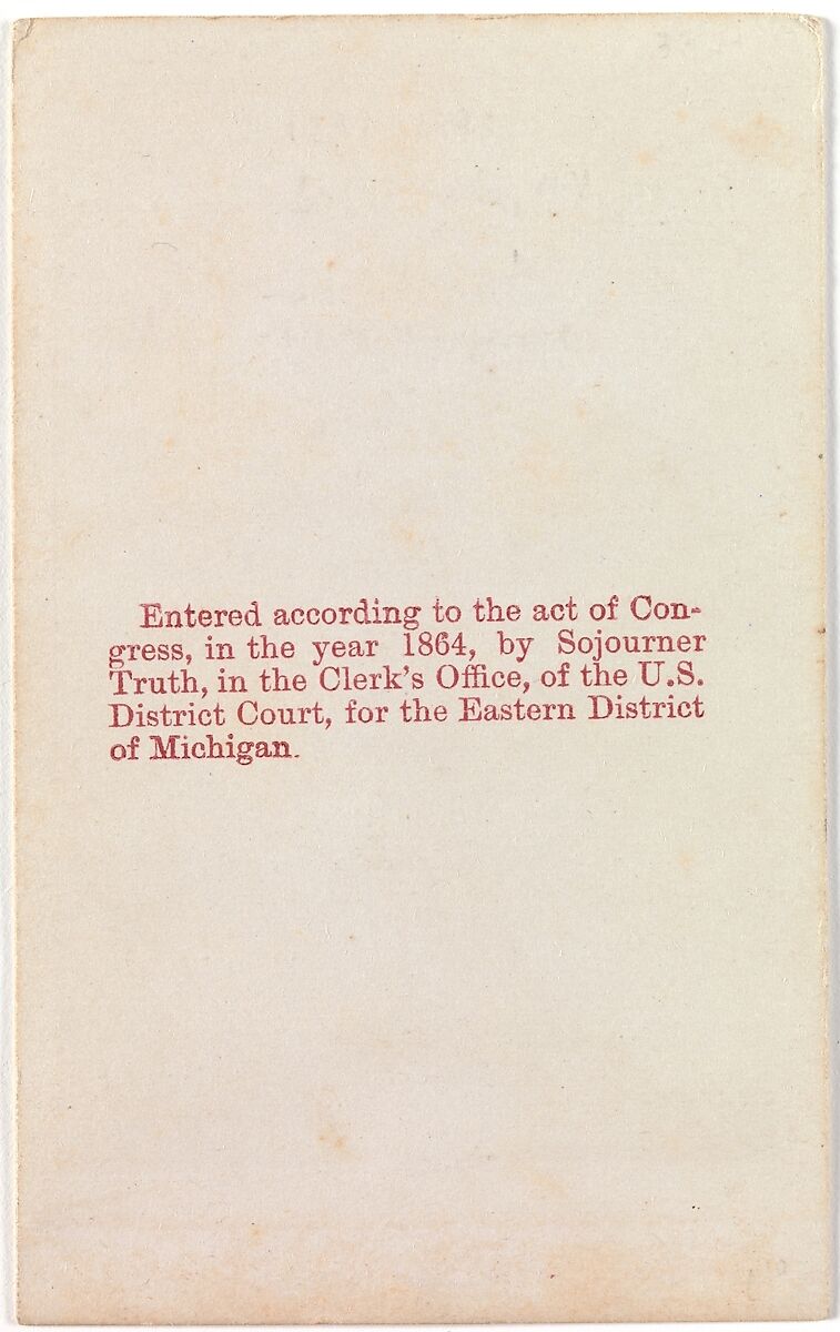 Sojourner Truth, "I Sell the Shadow to Support the Substance", Unknown (American), Albumen silver print from glass negative