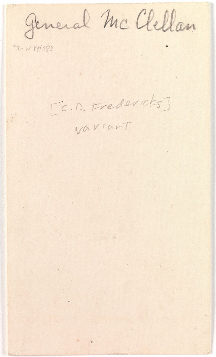 General George McClellan, Charles DeForest Fredricks (American, 1823–1894), Albumen silver print from glass negative