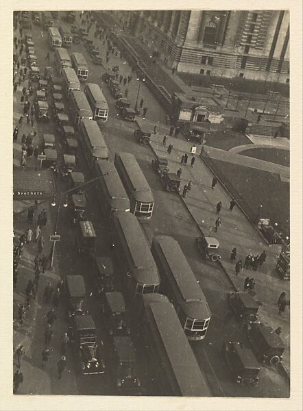 [Bus and Automobile Traffic on 42nd Street, from Above, Looking East from Sixth Avenue, New York City], Paul Grotz (American (born Germany), Stuttgart 1902–1990 Hyannis, Massachusetts), Gelatin silver print 