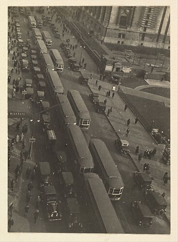 [Bus and Automobile Traffic on 42nd Street, from Above, Looking East from Sixth Avenue, New York City]
