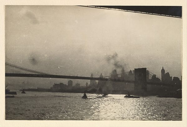 [Brooklyn Bridge and the East River Seen from Below the Manhattan Bridge, New York City], Paul Grotz (American (born Germany), Stuttgart 1902–1990 Hyannis, Massachusetts), Gelatin silver print 