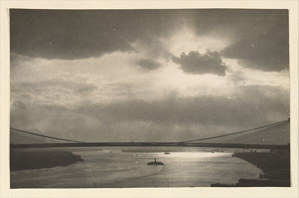 [The East River and the Brooklyn Bridge, Seen from the Span of the Manhattan Bridge, New York City], Paul Grotz (American (born Germany), Stuttgart 1902–1990 Hyannis, Massachusetts), Gelatin silver print 