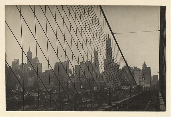 Brooklyn Bridge with Manhattan, Paul Grotz (American (born Germany), Stuttgart 1902–1990 Hyannis, Massachusetts), Gelatin silver print 