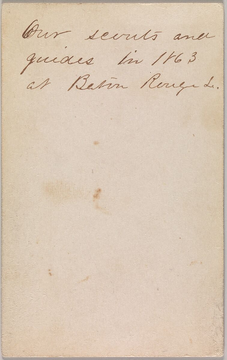 Our Scouts and Guides in 1863 at Baton Rouge, Louisiana, Attributed to McPherson &amp; Oliver (American, active New Orleans and Baton Rouge, Louisiana, 1860s), Albumen silver print from glass negative