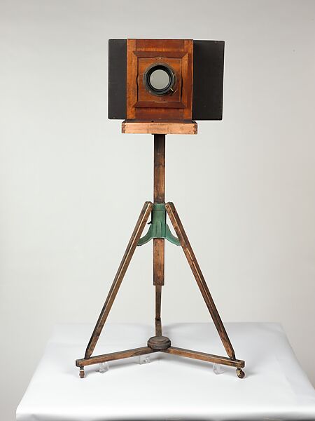 Mathew B. Brady's Studio Camera and Tripod, Unknown, Wooden camera, lens, and tripod 