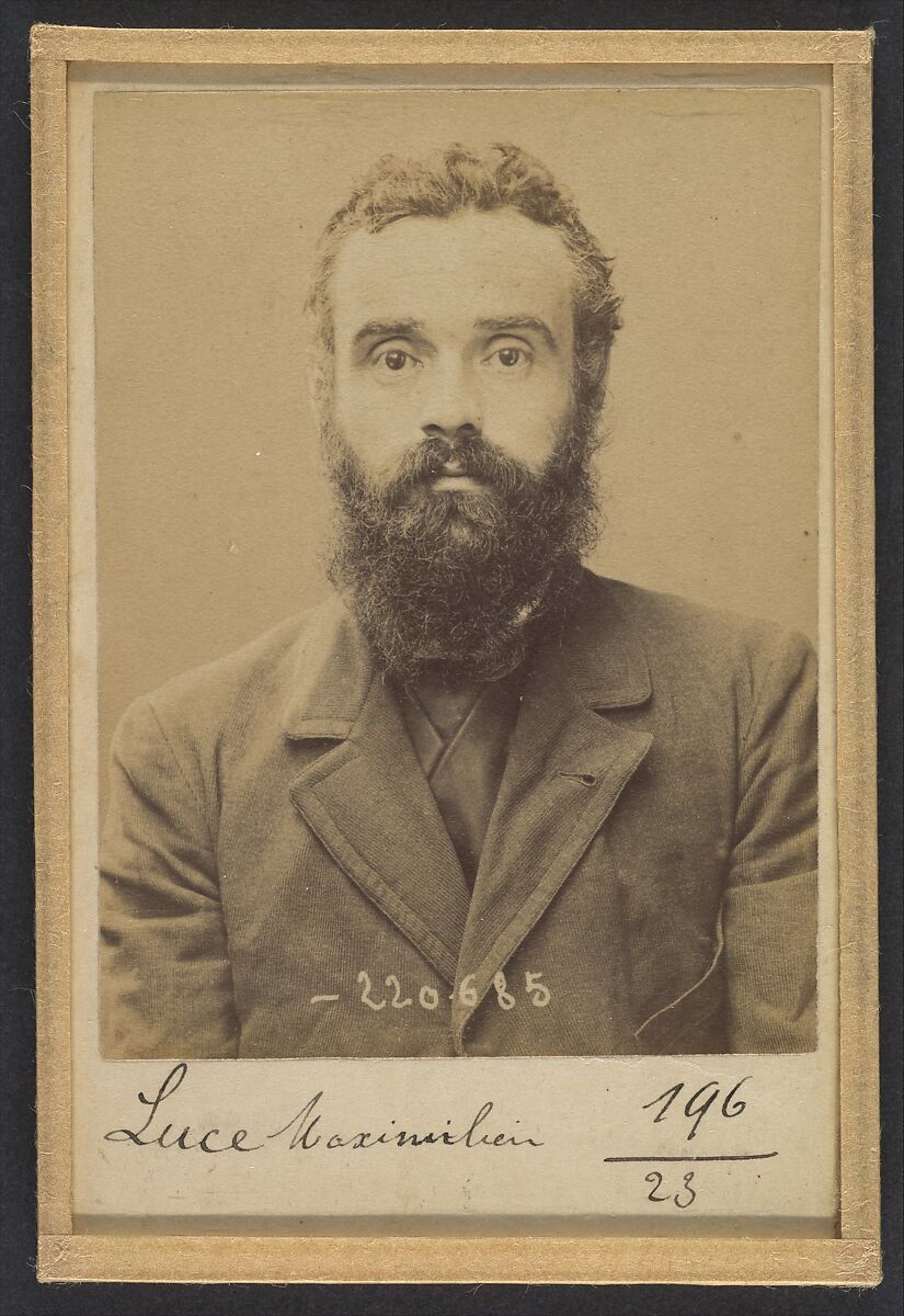 Luce. Maximilien. 36 ans, né le 13/3/58 à Paris VIIe. Artiste-peintre. Anarchiste. 6/7/94., Alphonse Bertillon (French, 1853–1914), Albumen silver print from glass negative 