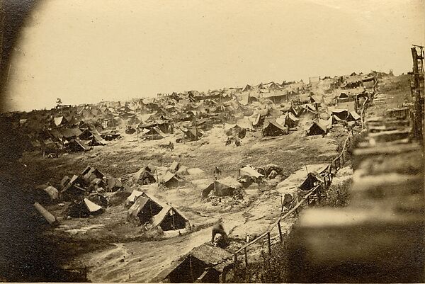 Thirty-three Thousand Prisoners in Bastile. South-west View of Stockade, Showing the Dead Line, Andersonville Prison, Georgia, A. J. Riddle (American, 1828–1897), Albumen silver print from glass negative 