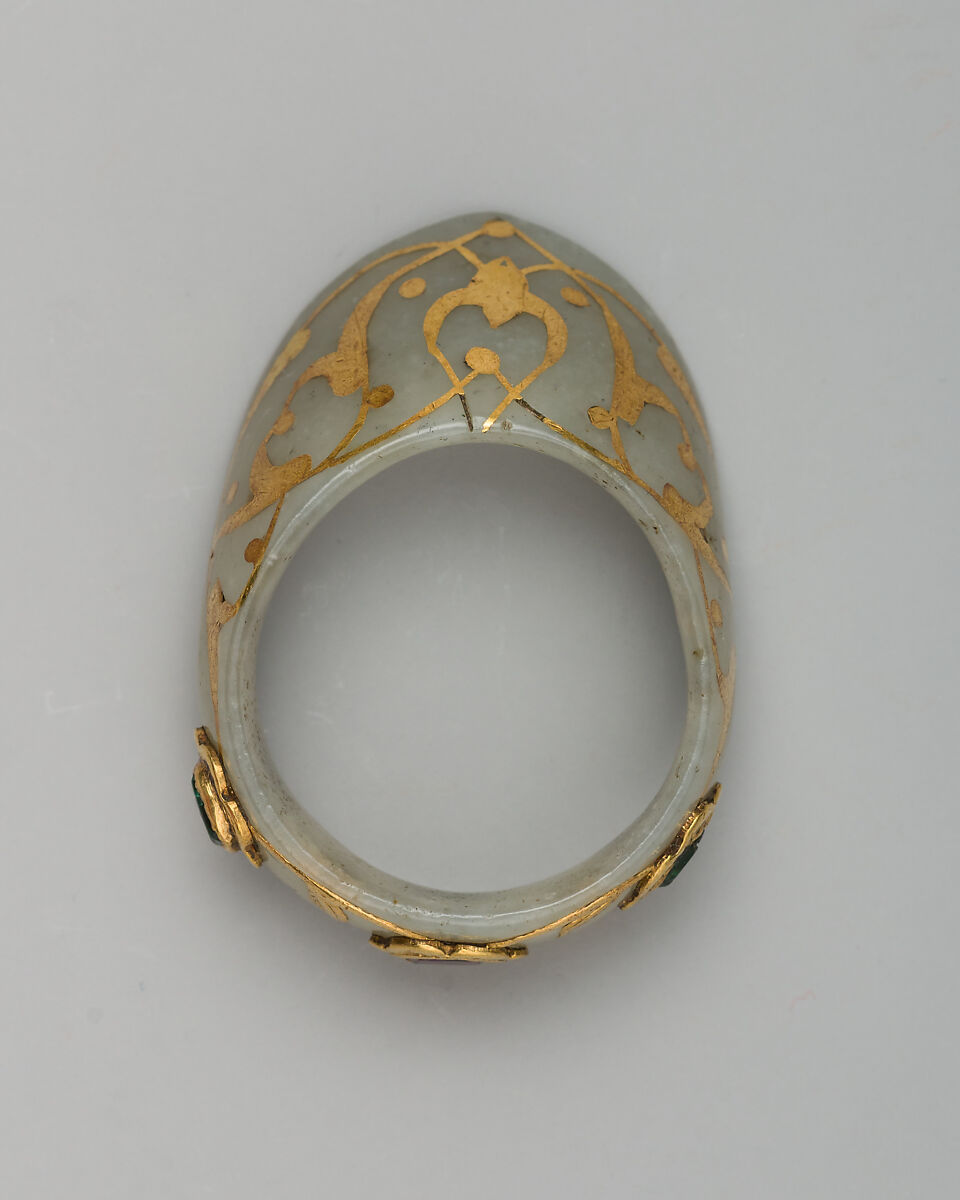 Archer's Thumb Ring, Jade, gold, emeralds, ruby, Turkish