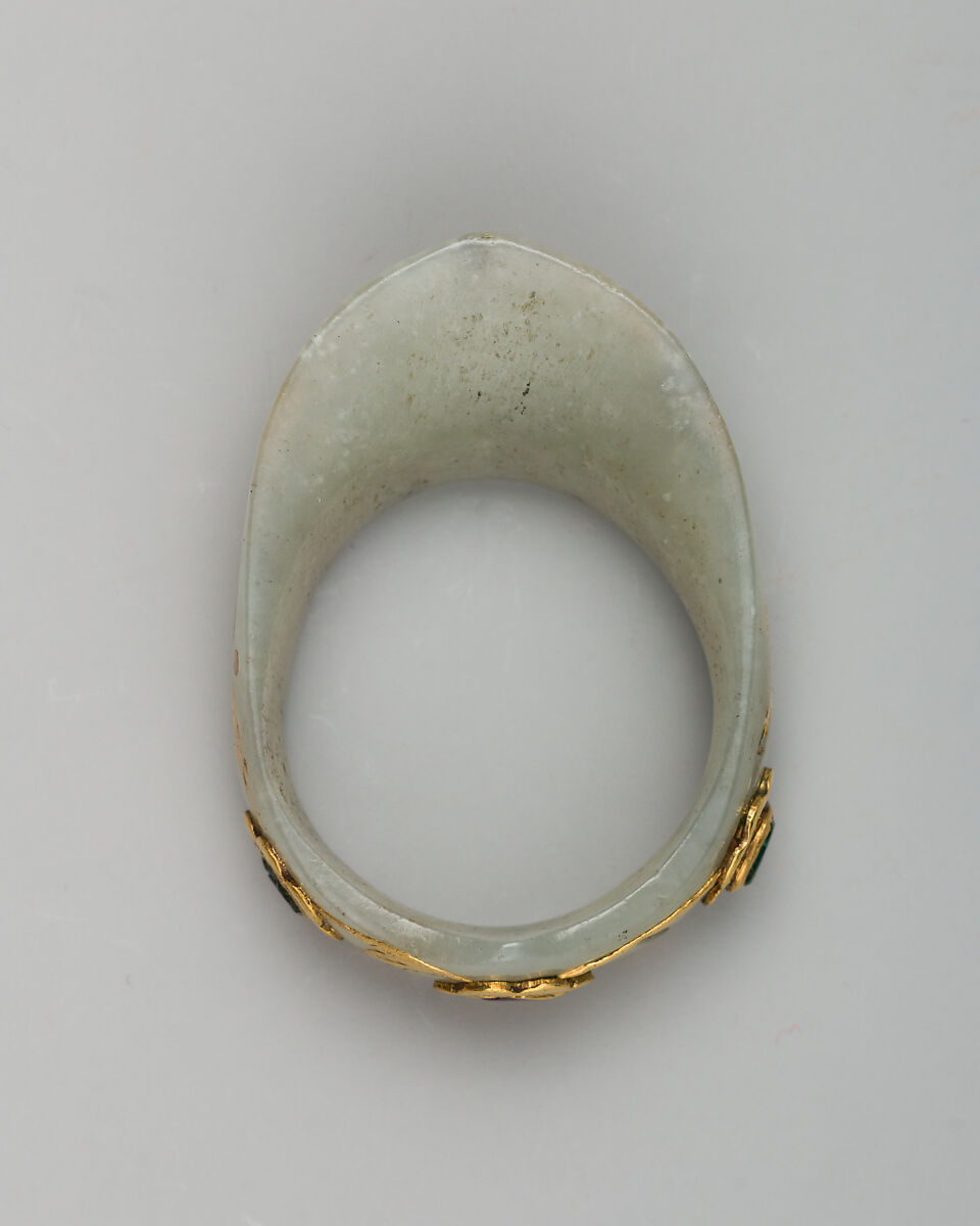 Archer's Thumb Ring, Jade, gold, emeralds, ruby, Turkish