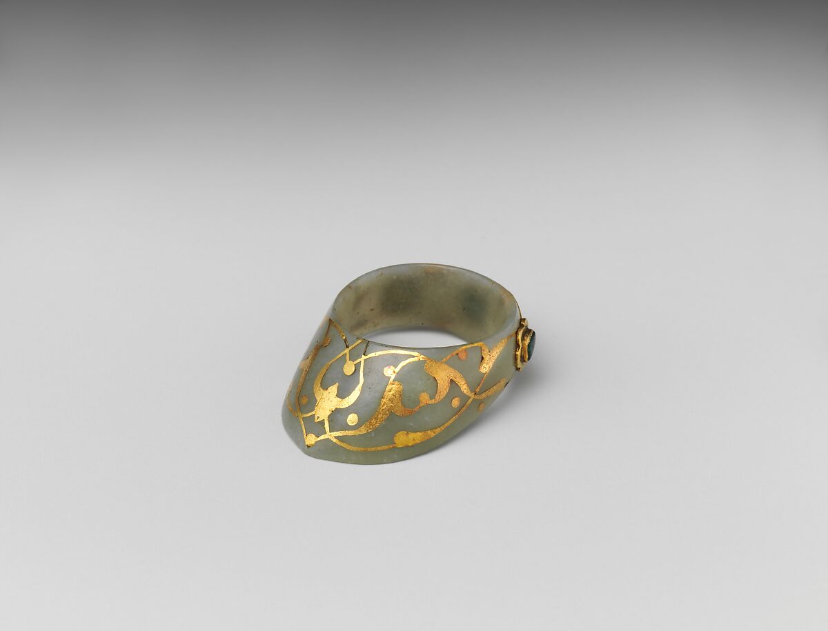 Archer's Thumb Ring, Jade, gold, emeralds, ruby, Turkish