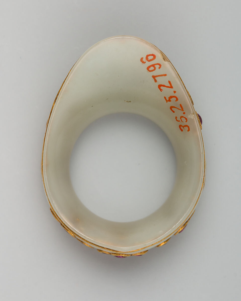 Archer's Ring, Jade, gold, rubies, emeralds, Indian