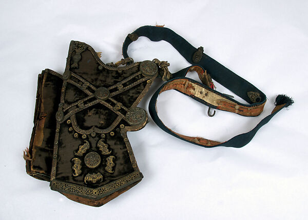 Bow Case and Quiver with Belt, Brass, leather, cloth, velvet, Chinese