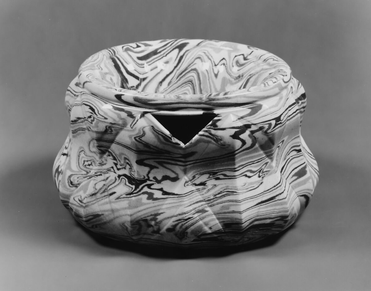 Cuspidor, United States Pottery Company (1852–58), Mottled brown earthenware, American