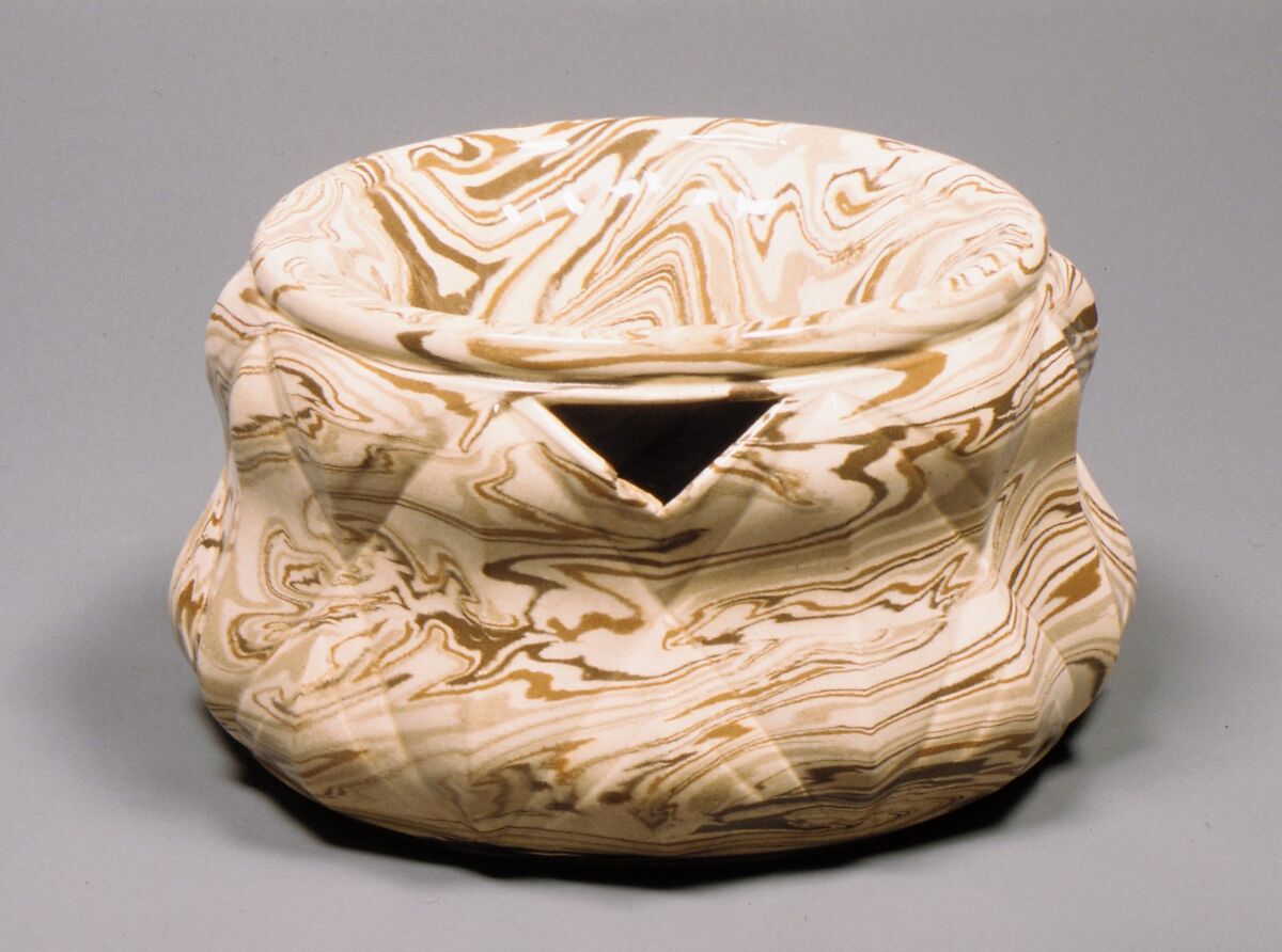 Cuspidor, United States Pottery Company (1852–58), Mottled brown earthenware, American 