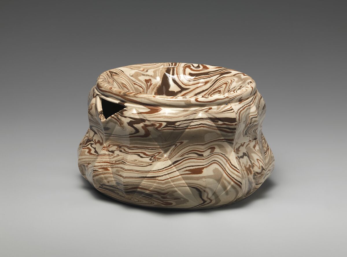 Cuspidor, United States Pottery Company (1852–58), Mottled brown earthenware, American