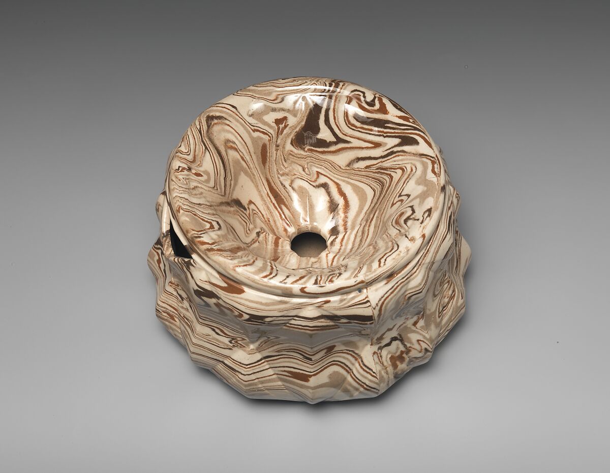 Cuspidor, United States Pottery Company (1852–58), Mottled brown earthenware, American