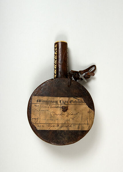 Powder Flask, Wood, bone, brass, leather, Persian