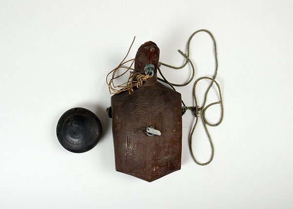 Powder Flask with Attached Small Flask, Wood, cord, Korean 