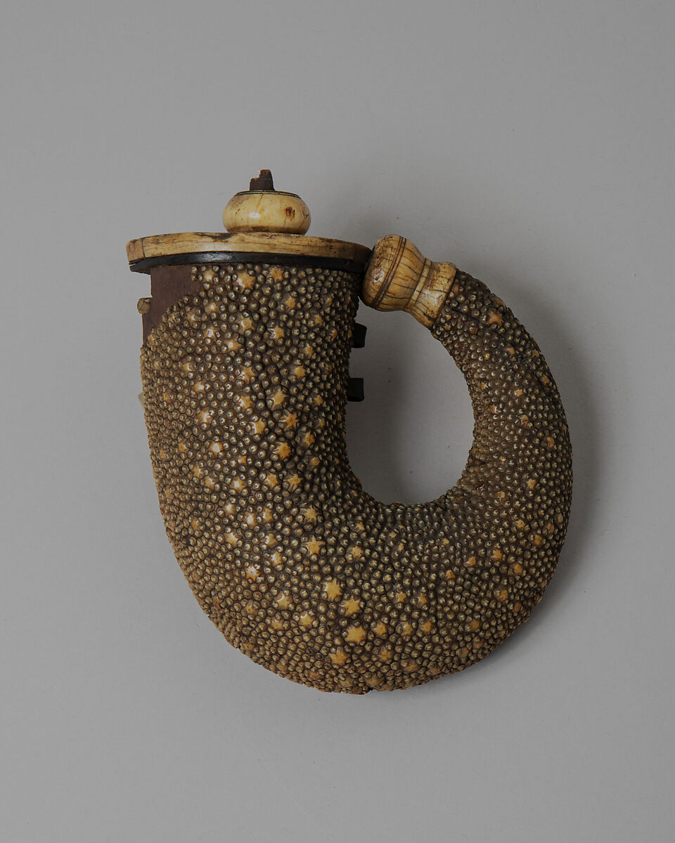 Powder Flask, Wood, shagreen, ivory, Indian