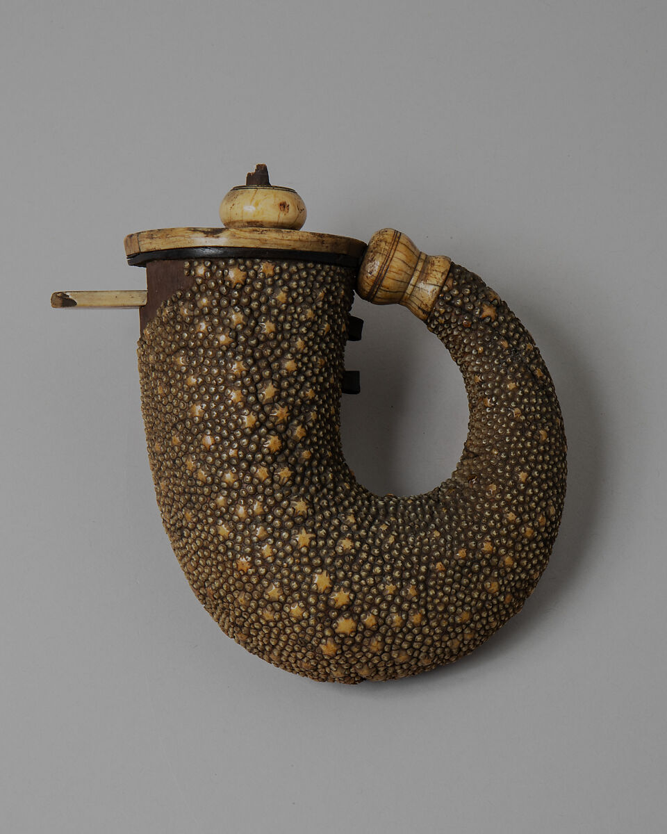 Powder Flask, Wood, shagreen, ivory, Indian