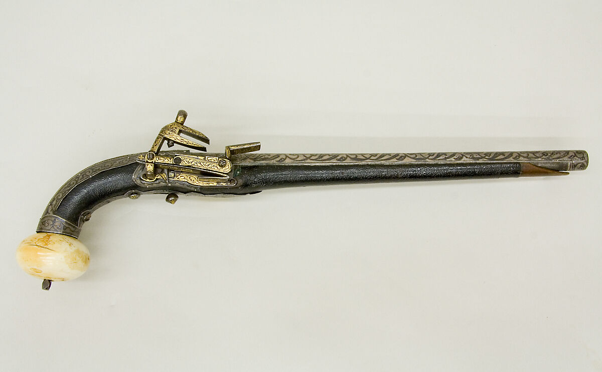 Miquelet Pistol, Steel, silver, ivory, leather, chern, Caucasian 