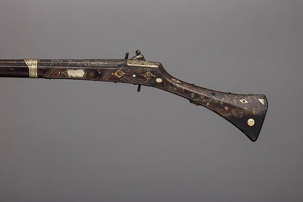 Miquelet Gun, Wood, steel, mother-of-pearl, colored stones, Balkan, Italian barrel