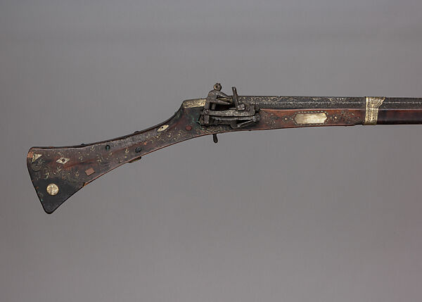 Miquelet Gun, Wood, steel, mother-of-pearl, colored stones, Balkan, Italian barrel