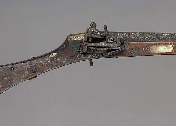 Miquelet Gun, Wood, steel, mother-of-pearl, colored stones, Balkan, Italian barrel