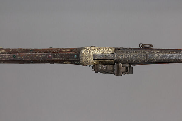 Miquelet Gun, Wood, steel, mother-of-pearl, colored stones, Balkan, Italian barrel