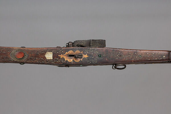 Miquelet Gun, Wood, steel, mother-of-pearl, colored stones, Balkan, Italian barrel