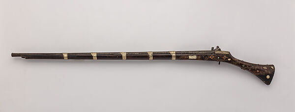 Miquelet Gun, Wood, steel, mother-of-pearl, colored stones, Balkan, Italian barrel