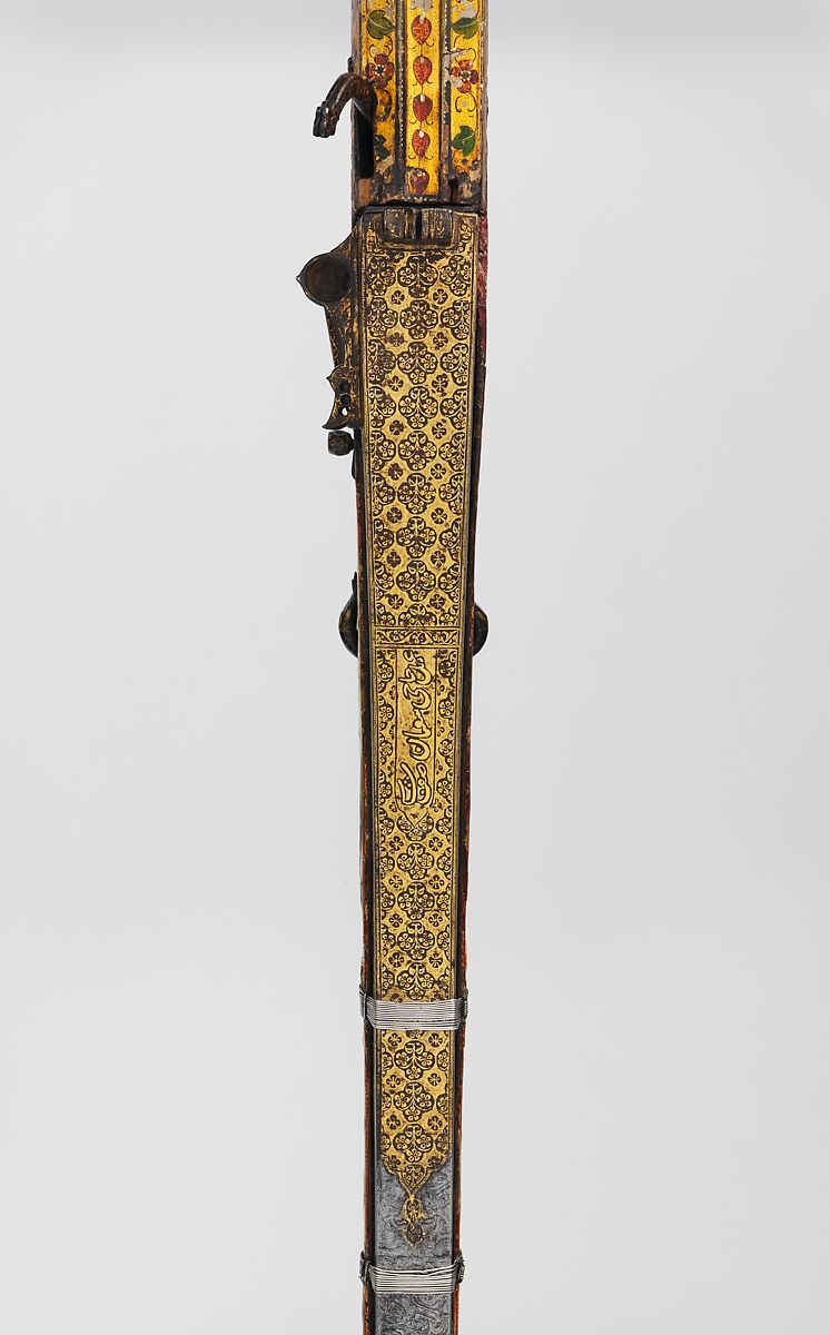 Matchlock Gun, Steel, wood, gold, silver, pigment, Indian, Rajasthan or Lahore