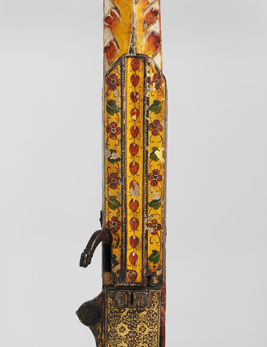 Matchlock Gun, Steel, wood, gold, silver, pigment, Indian, Rajasthan or Lahore