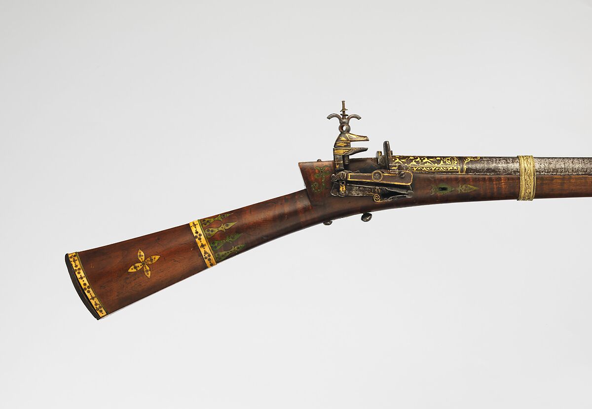 Miquelet Gun, Steel, wood, bone, copper alloy, gold, Turkish