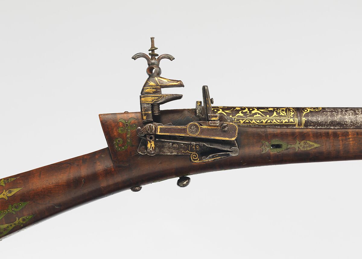 Miquelet Gun, Steel, wood, bone, copper alloy, gold, Turkish