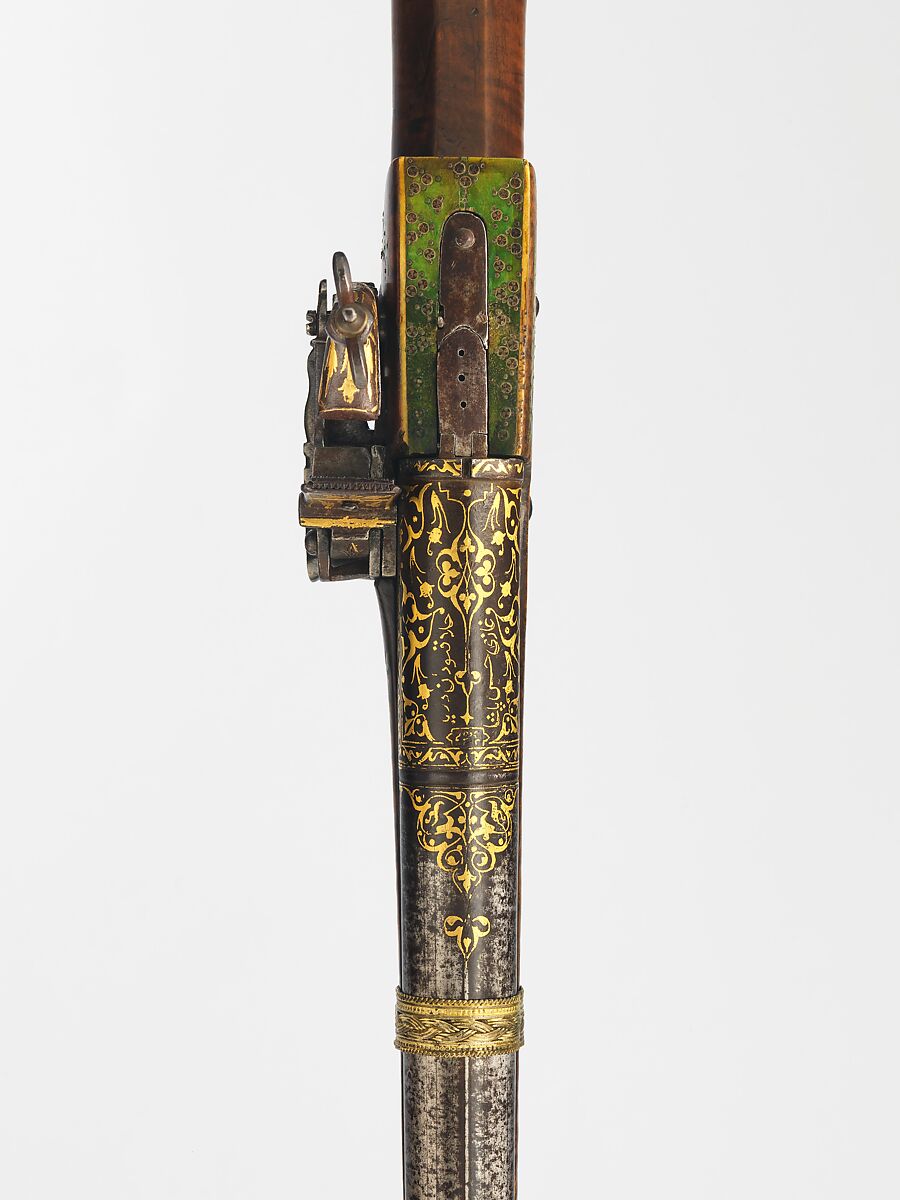 Miquelet Gun, Steel, wood, bone, copper alloy, gold, Turkish