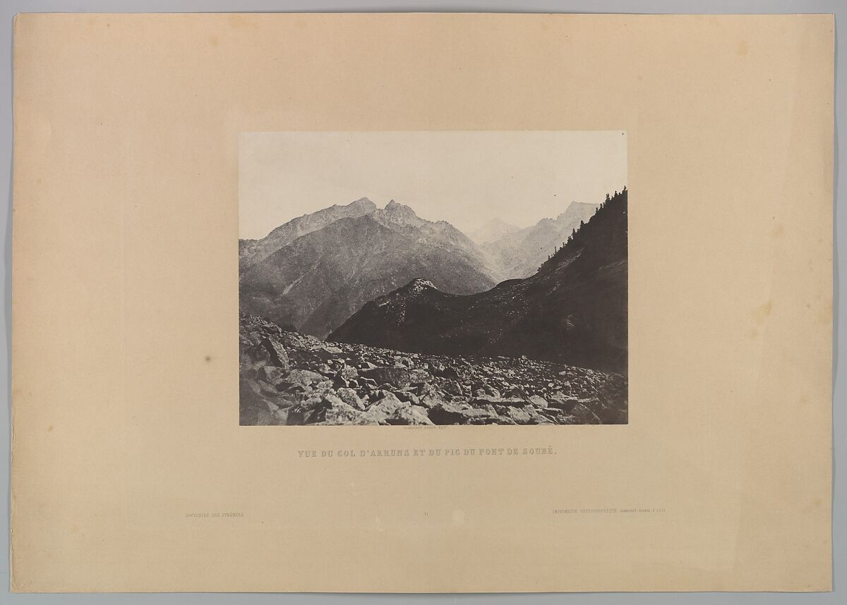 View of the Arruns Pass and Peak from the Pont de Soubé, John Stewart (British, Scotland 1814–1887), Salted paper print from paper negative, Blanquart Evrard process 