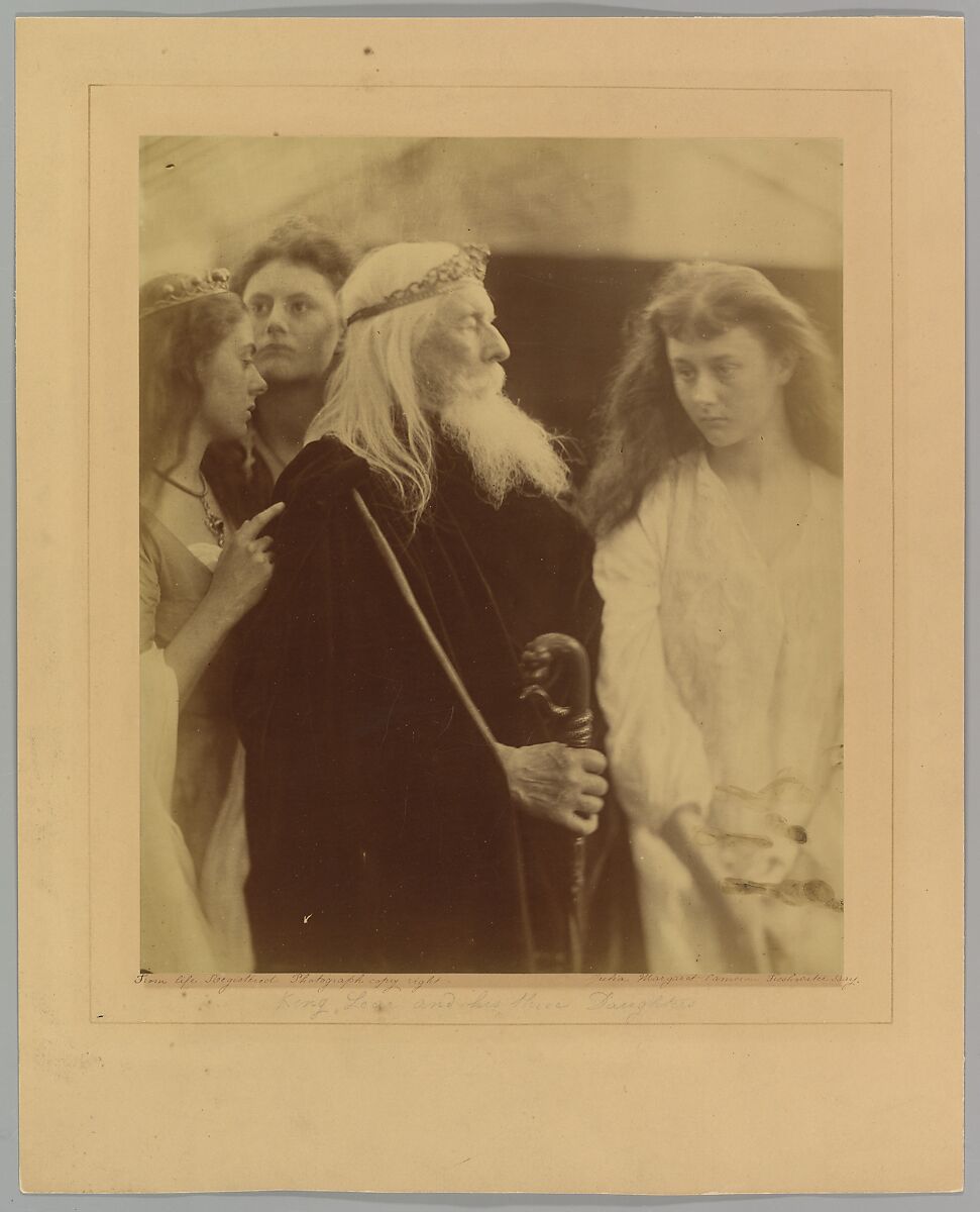 King Lear Alotting His Kingdom to His Three Daughters, Julia Margaret Cameron (British (born India), Calcutta 1815–1879 Kalutara, Ceylon), Albumen silver print from glass negative 