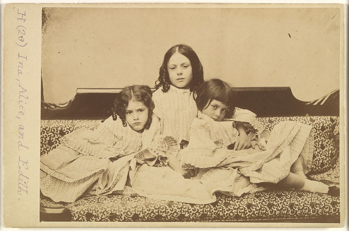 Edith, Ina and Alice Liddell on a Sofa, Lewis Carroll (British, Daresbury, Cheshire 1832–1898 Guildford), Albumen silver print from glass negative 
