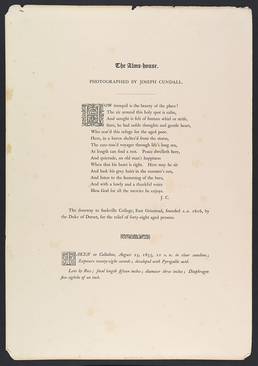 The Alms House, Joseph Cundall (British, Norwich, Norfolk 1818–1895 Wallington, Surrey), Albumen silver print from glass negative