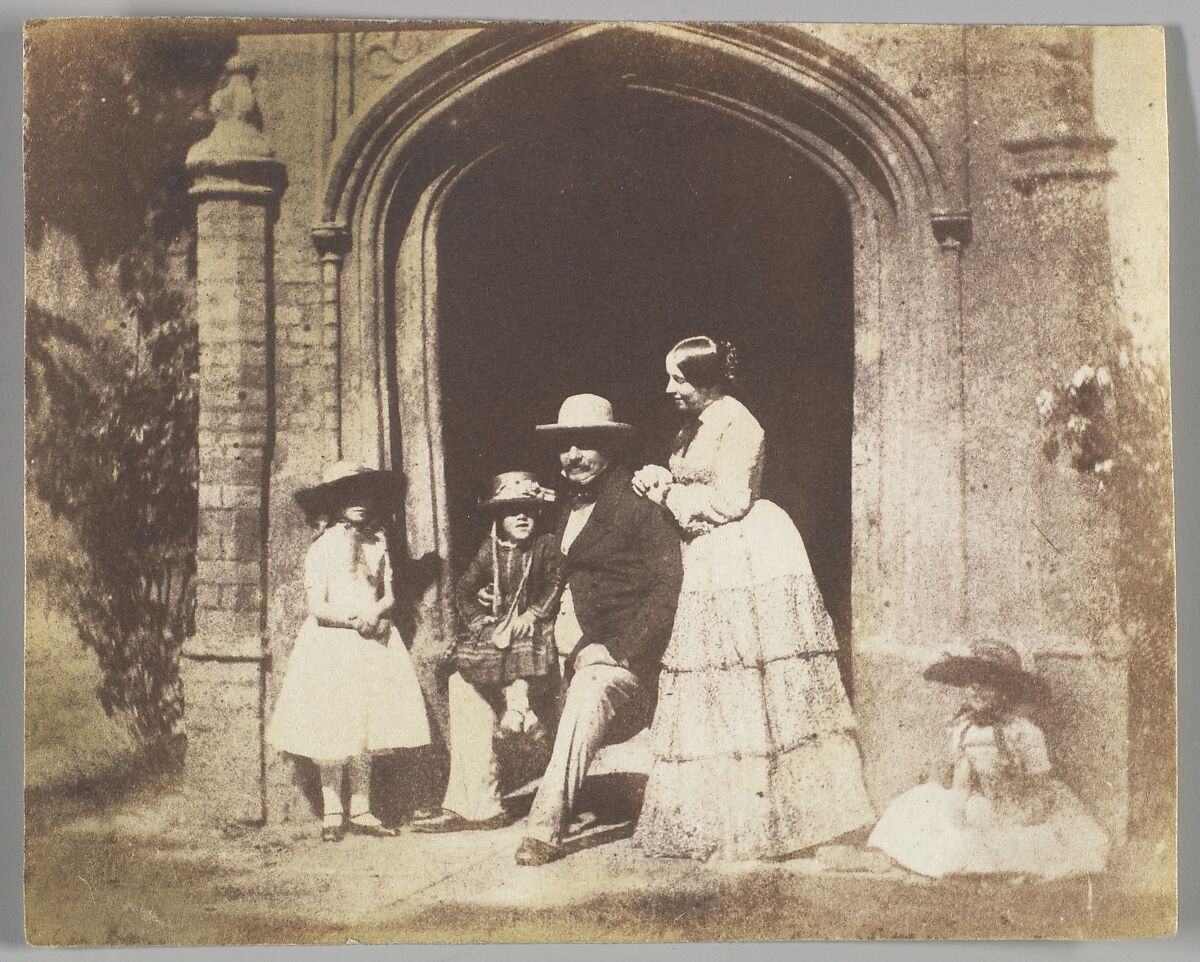 Family Group Portrait Posed in Doorway, Calvert Richard Jones (British, Swansea, Wales 1802–1877 Bath, England), Salted paper print from paper negative 