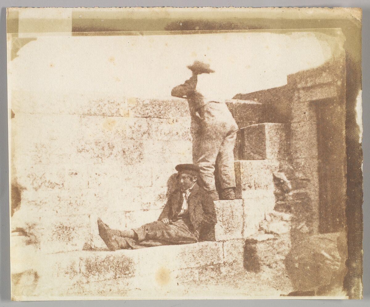 Two Young Men Resting on a Pier, Calvert Richard Jones (British, Swansea, Wales 1802–1877 Bath, England), Salted paper print from paper negative 