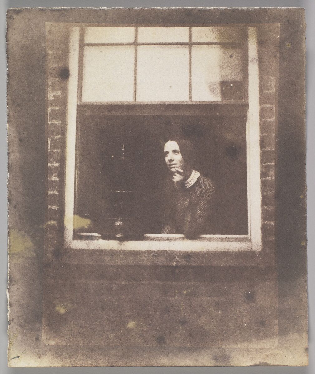 Lady in Open Window with Bird Cage, Calvert Richard Jones (British, Swansea, Wales 1802–1877 Bath, England) or his Circle, Salted paper print from paper negative 