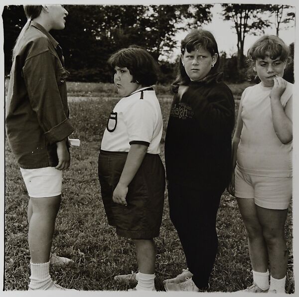 Girls standing in a line at Camp Lakecrest, Dutchess County, N.Y., Diane Arbus (American, New York 1923–1971 New York), Gelatin silver print 