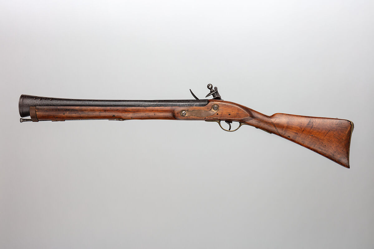 Flintlock Blunderbuss, Steel, wood (walnut), brass, silver, gold, Aceh, Sumatra, lock, British